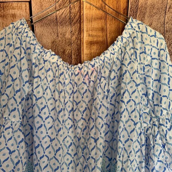 Lilly Pulitzer Nevie Off Shoulder Top Sea La Vie Blue Boho Resort Blouse Small - Picture 5 of 9